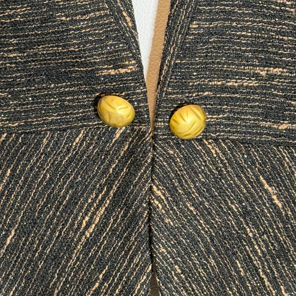 Mary Kay by Twin Hill Tweed Peplum Blazer Jacket Black/Gold Womens Petite Sz 12P - Picture 5 of 12